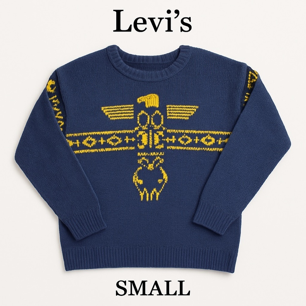 Levi's Graphic Thunderbird Totem Knit Crewneck Sweater Eagle Tribal Southwestern